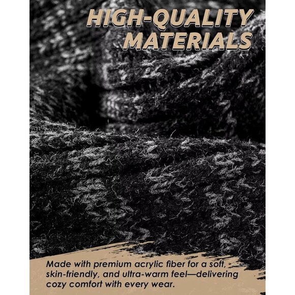 Unisex  Mix Black Blue Warm Fleece-Lined Knit Beanie Skull Cap for Cold Weather - Picture 3 of 7